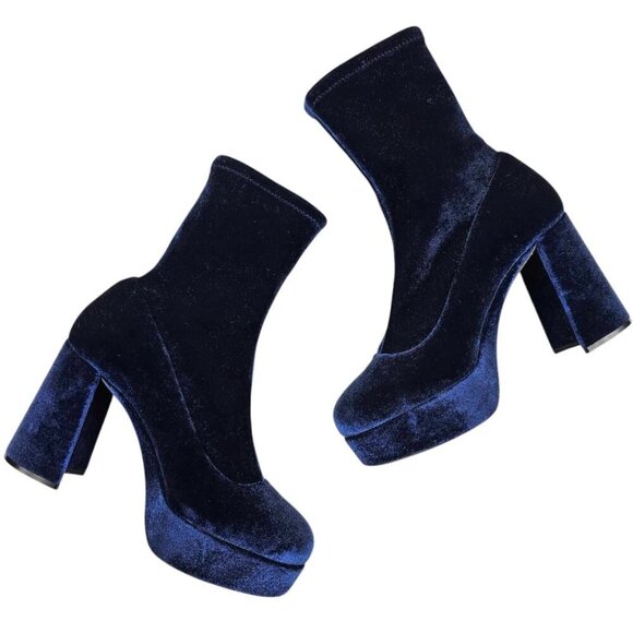 Miu Miu Blue Velvet Platform Chunky Heel Sock Boots Size 36 - Picture 1 of 10